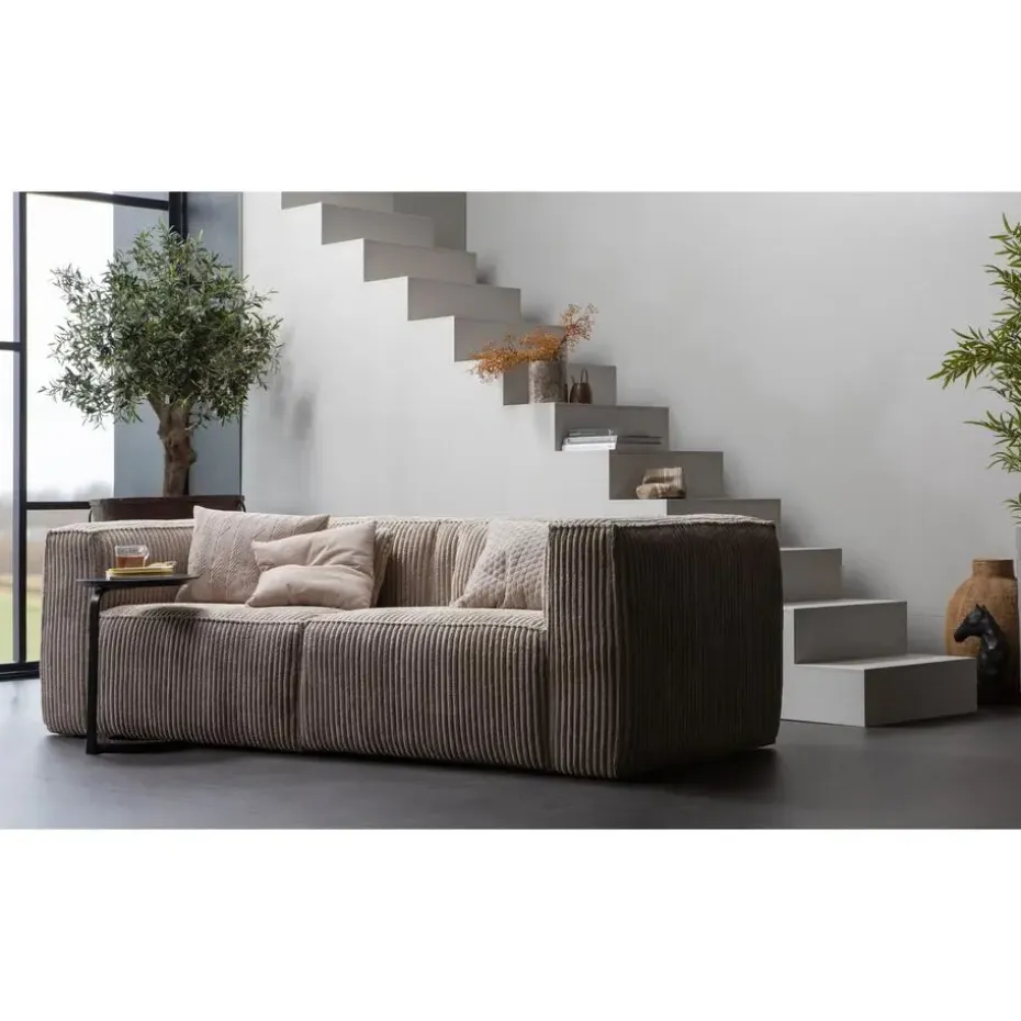 WOOOD Bean 3,5-Zits Bank - Ribstof - Travertin - 73x242x96