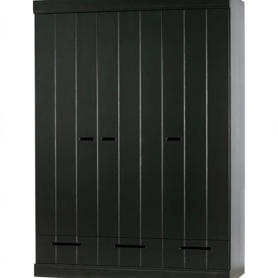 WOOOD Connect Kledingkast 3-Deurs met Lade - Grenen -Zwart- 195x140x53