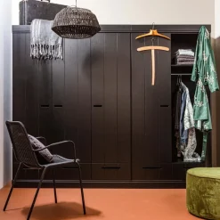 WOOOD Connect Kledingkast 3-Deurs met Lade - Grenen -Zwart- 195x140x53