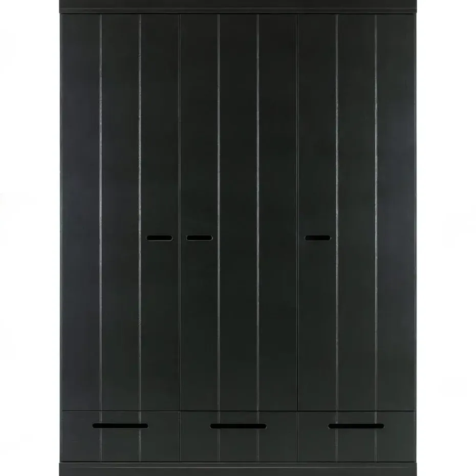WOOOD Connect Kledingkast 3-Deurs met Lade - Grenen -Zwart- 195x140x53