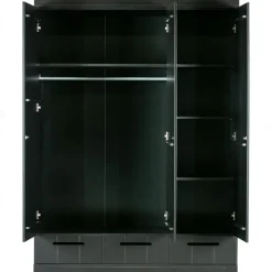 WOOOD Connect Kledingkast 3-Deurs met Lade - Grenen -Zwart- 195x140x53