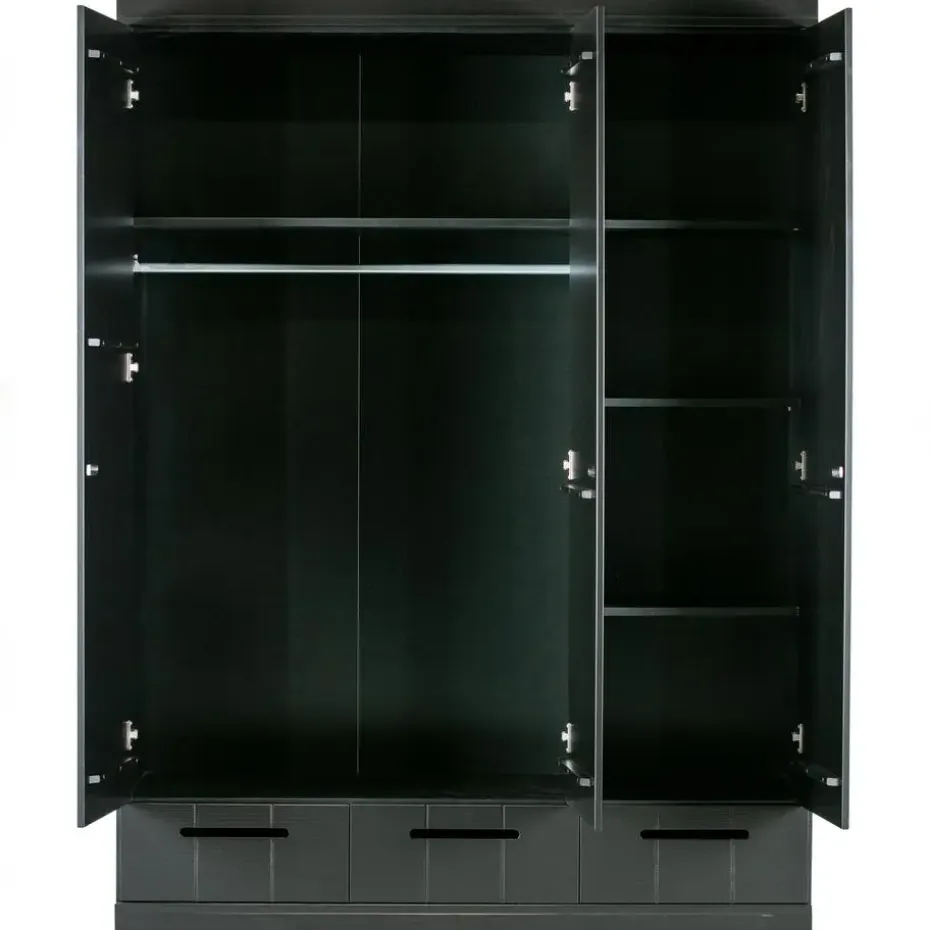 WOOOD Connect Kledingkast 3-Deurs met Lade - Grenen -Zwart- 195x140x53