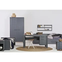 WOOOD Dennis Bed Excl Lade - Grenen - Staal Grijs - 53x219x95