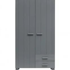 WOOOD Dennis Kast Met Laden - Grenen - Staal Grijs - 202x111x55