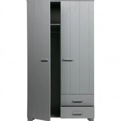 WOOOD Dennis Kast Met Laden - Grenen - Betongrijs - 202x111x55