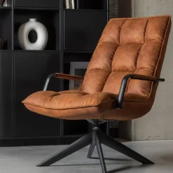 WOOOD Jouke Draaifauteuil - Kunstleer - Cognac - 96x70x85