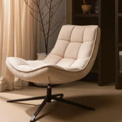 WOOOD Maudi Draaifauteuil - Polyester - Naturel - 84x74x86