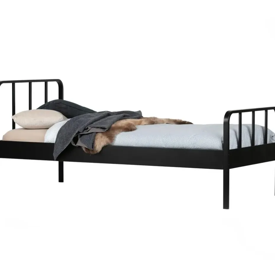 WOOOD Mees Bed - Metaal - Zwart - 90x208x95