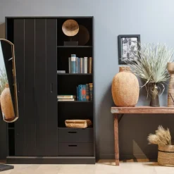 WOOOD Move schuifdeurkast - Grenen - Mat Zwart - 200x120x42