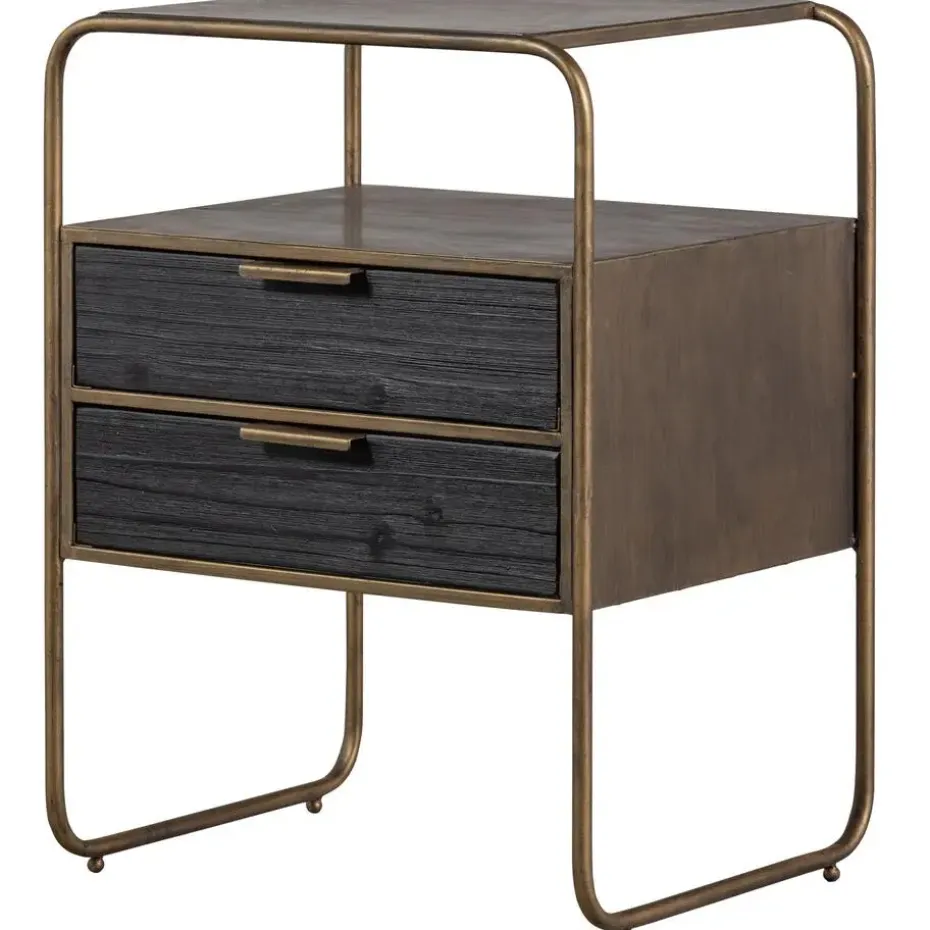 WOOOD Polite Nachtkastje - Metaal/hout - Antique Brass - 62x45x38