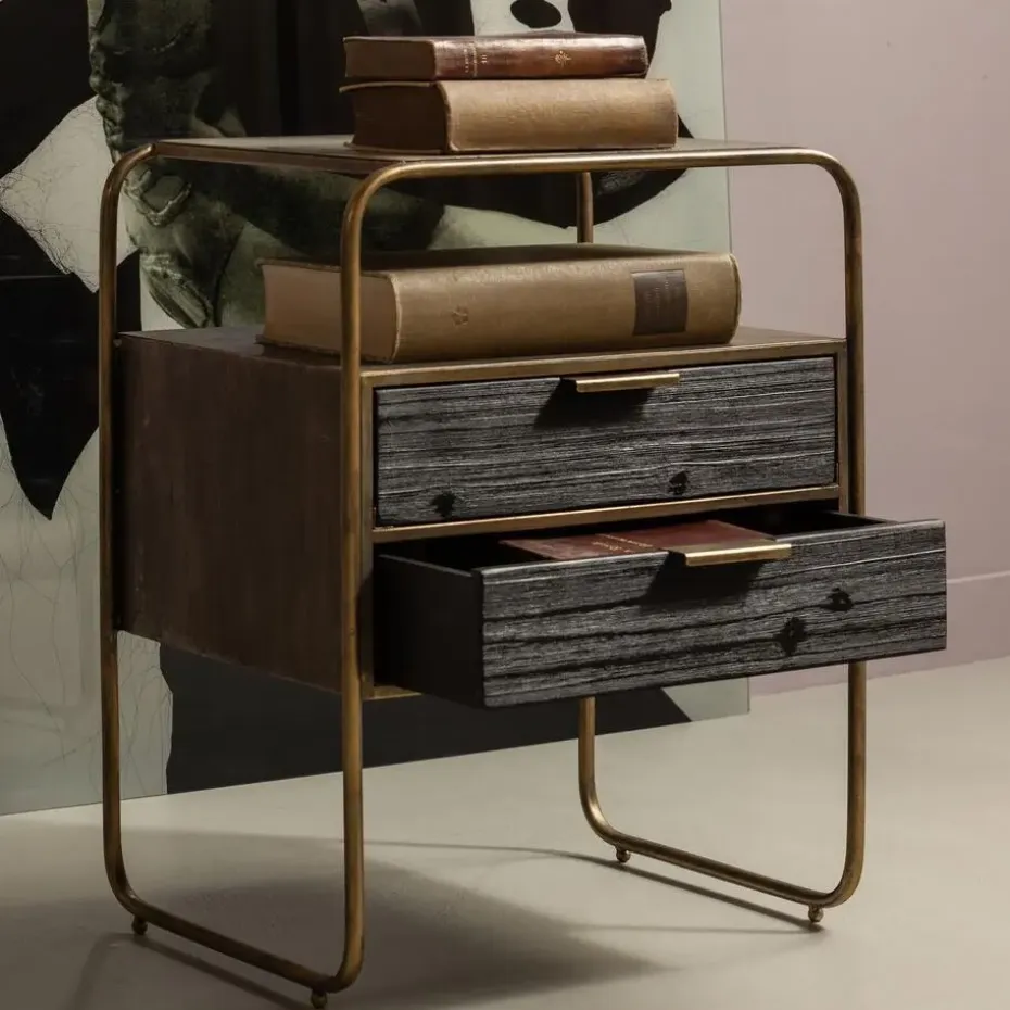 WOOOD Polite Nachtkastje - Metaal/hout - Antique Brass - 62x45x38