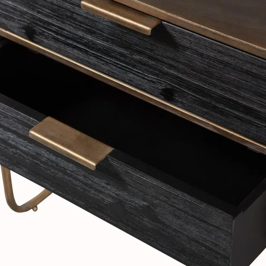 WOOOD Polite Nachtkastje - Metaal/hout - Antique Brass - 62x45x38