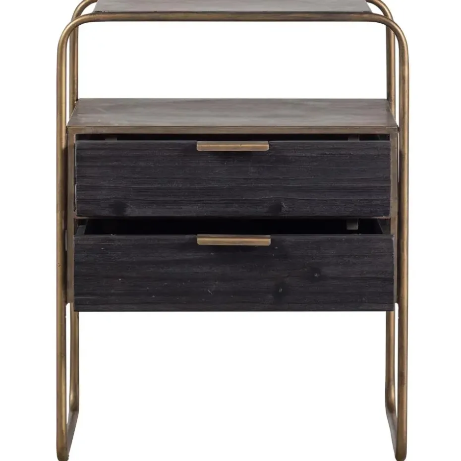 WOOOD Polite Nachtkastje - Metaal/hout - Antique Brass - 62x45x38