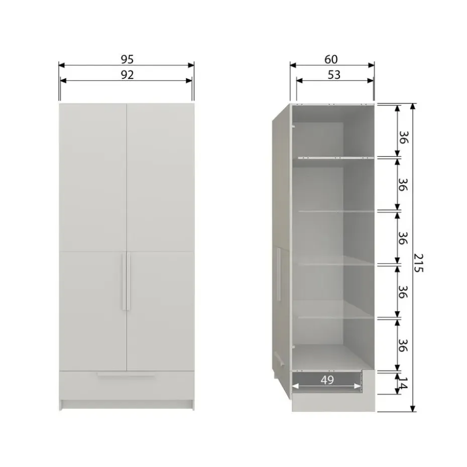 WOOOD Pure 2-deurs Hang/Legkast Splitdeur - Grenen - Dust - 215x95x60