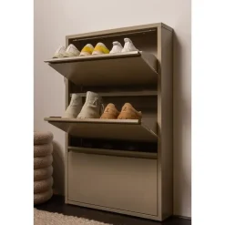 WOOOD Sabine 3-Vaks Schoenenkast - Metaal - Zand - 103x66x16