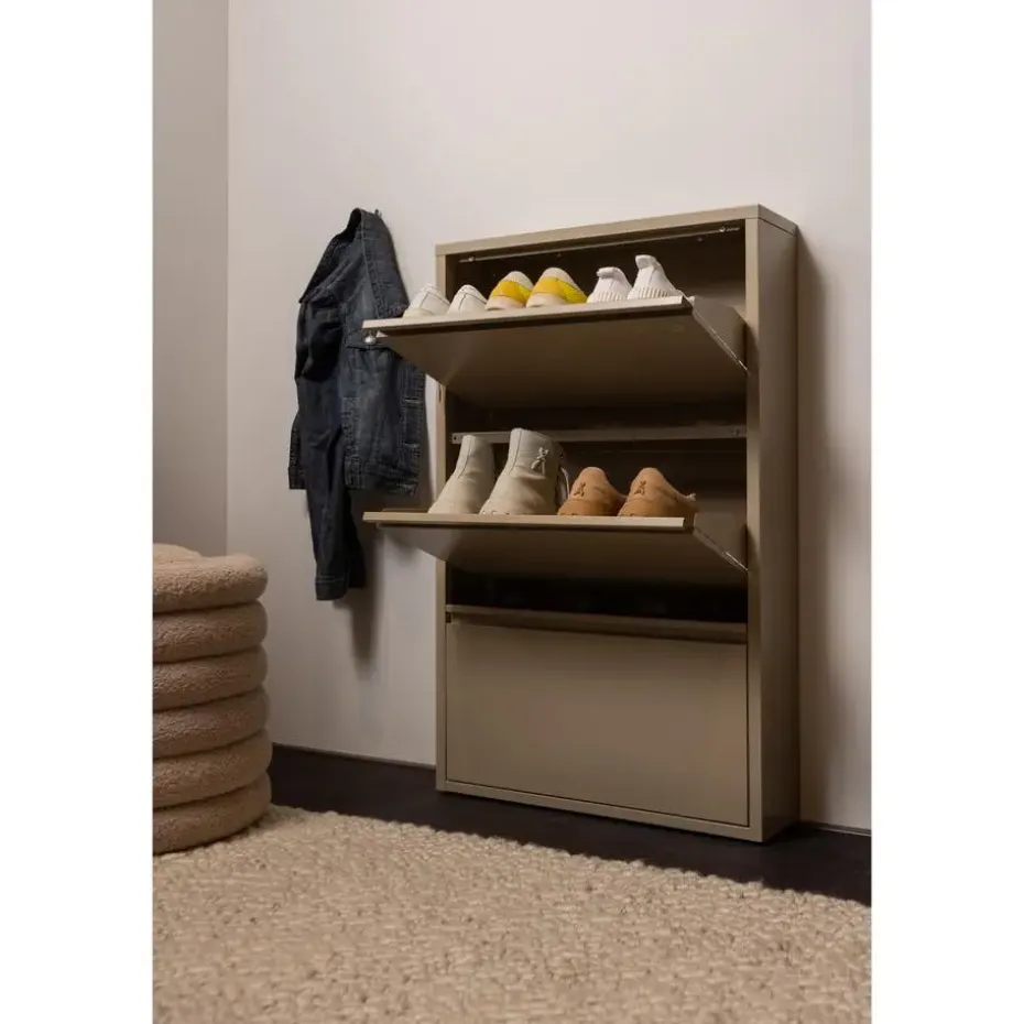 WOOOD Sabine 3-Vaks Schoenenkast - Metaal - Zand - 103x66x16