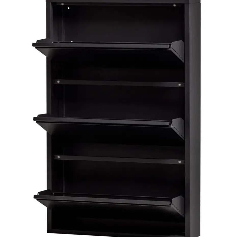 WOOOD Sabine 3-Vaks Schoenenkast - Metaal - Zwart - 103x66x16