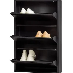 WOOOD Sabine 3-Vaks Schoenenkast - Metaal - Zwart - 103x66x16