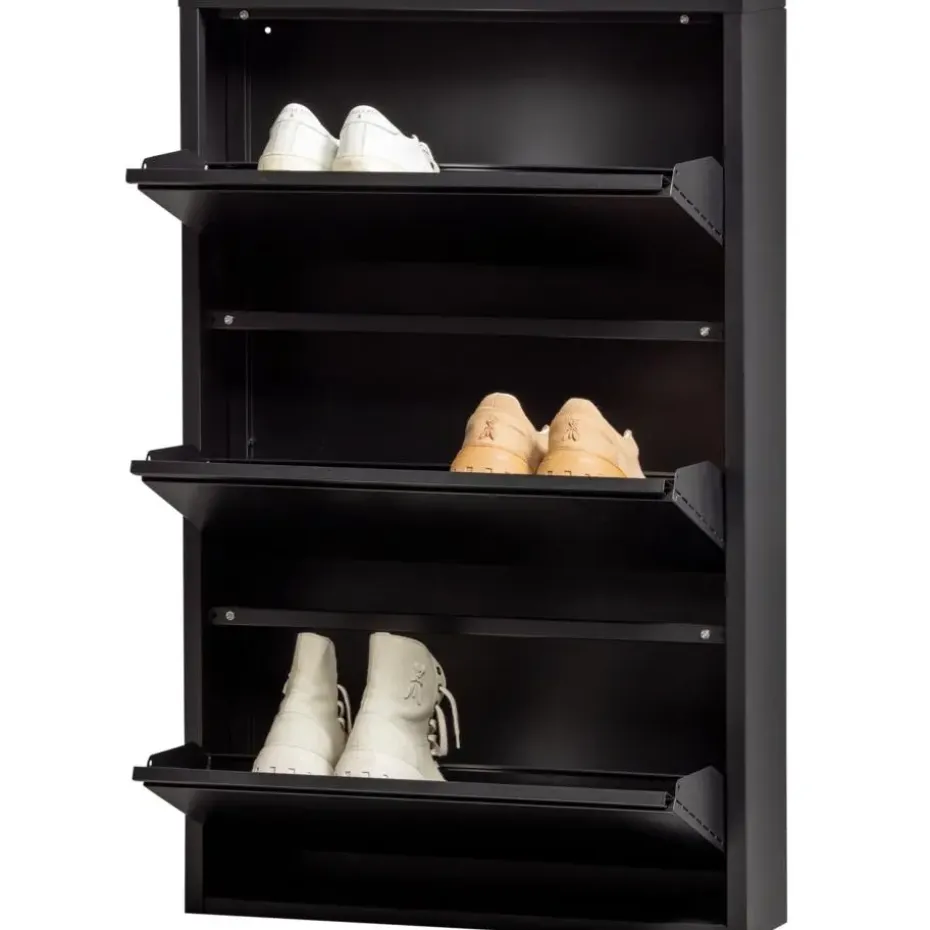 WOOOD Sabine 3-Vaks Schoenenkast - Metaal - Zwart - 103x66x16