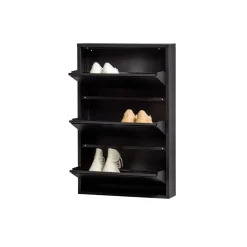 WOOOD Sabine 3-Vaks Schoenenkast - Metaal - Zwart - 103x66x16