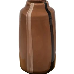 WOOOD Selena Vaas Met Streep - Glas - Bruin - 35x18x18