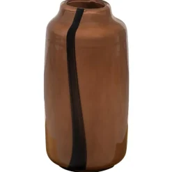 WOOOD Selena Vaas Met Streep - Glas - Bruin - 35x18x18