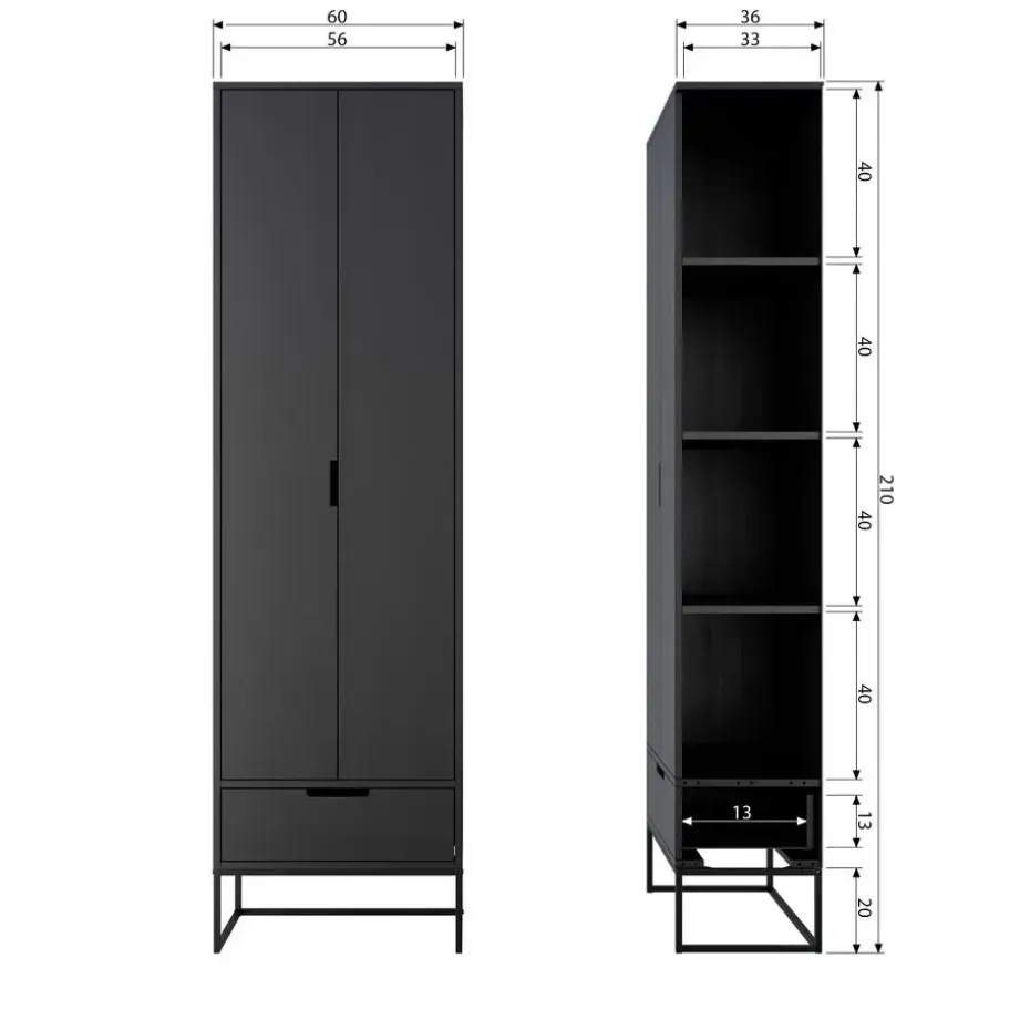 WOOOD Silas Hoge Kast - Essen - Blacknight - 210x60x36