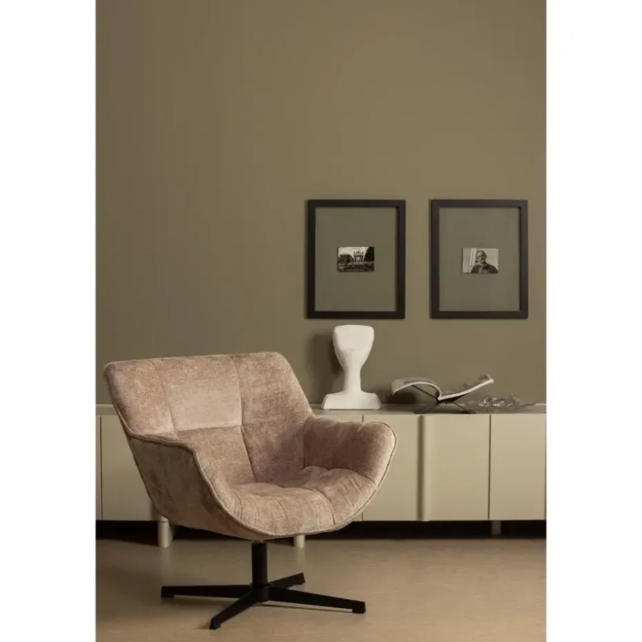 WOOOD Wibo Draaifauteuil - Chenille - Taupe - 94x71x83