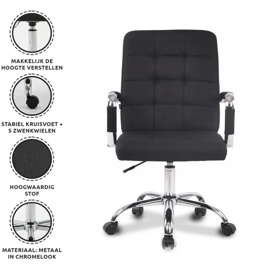 Xairo Milaan - Bureaustoel - Stof - Zwart