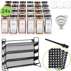 XIVADA Staand kruidenrek met 24 kruidenpotjes - 240 kruidenlabels