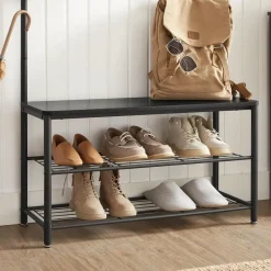 XL Garderoberek met Schoenenbank, Kapstok en Schoenenrek, 11 Haken, Zwart