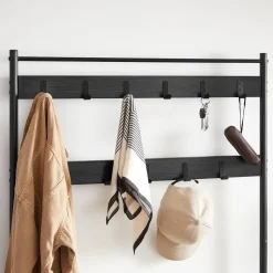 XL Garderoberek met Schoenenbank, Kapstok en Schoenenrek, 11 Haken, Zwart