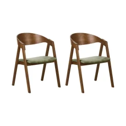 YUBA - Eetkamerstoel set van 2 - Donkerhout/Groen - Fluweel