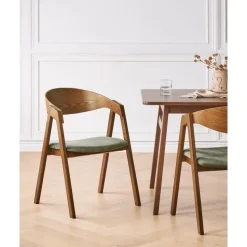 YUBA - Eetkamerstoel set van 2 - Donkerhout/Groen - Fluweel