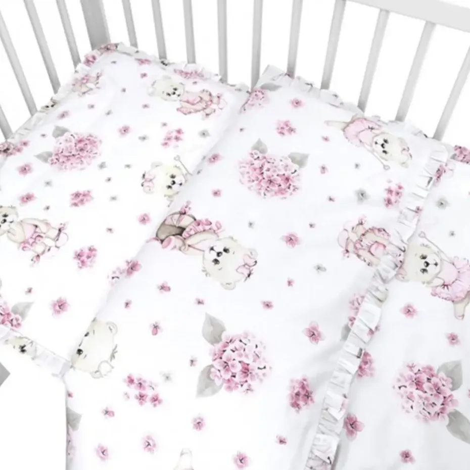 Zavelo Ledikant Dekbedovertrek Ballerina Roze Ruches 100 x 135 cm