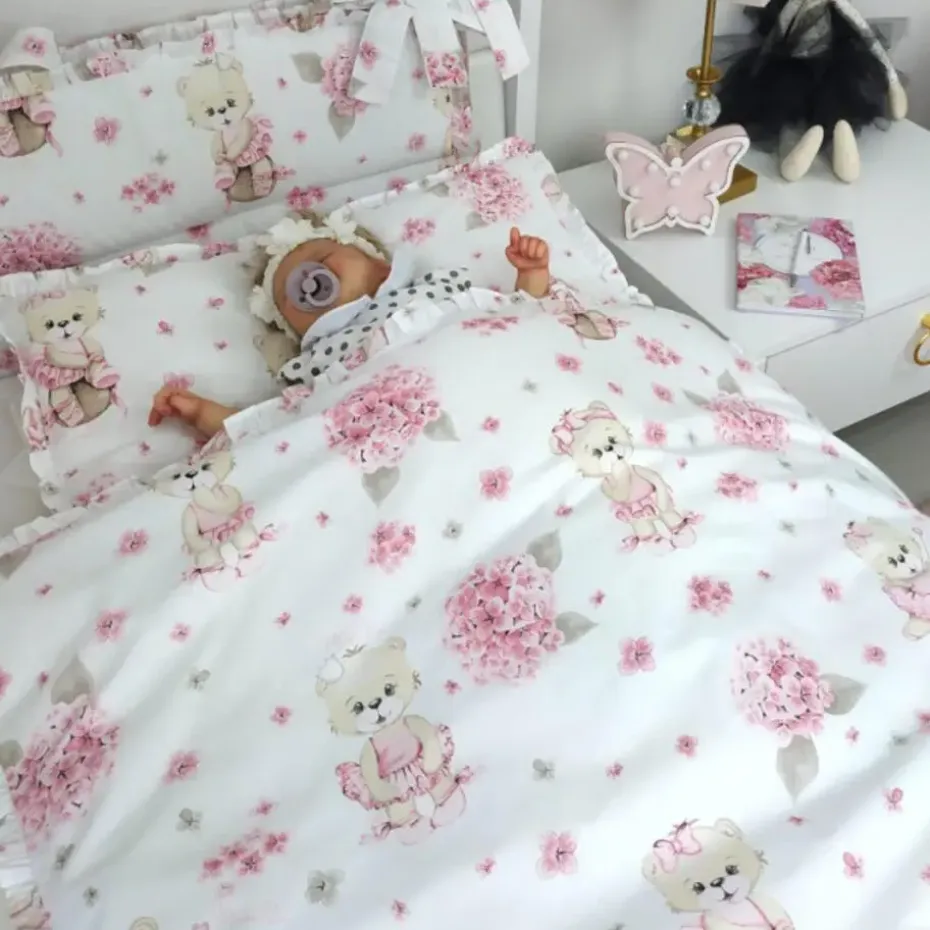 Zavelo Ledikant Dekbedovertrek Ballerina Roze Ruches 100 x 135 cm