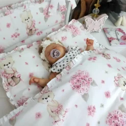 Zavelo Ledikant Dekbedovertrek Ballerina Roze Ruches 100 x 135 cm