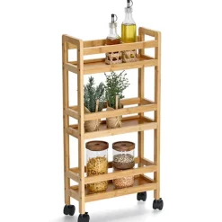 Zeller Keuken Trolley - met 3 niveaus - bruin - bamboe hout