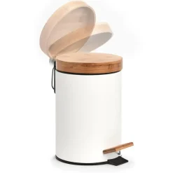 Zeller Pedaalemmer - 3L - wit - metaal en bamboe - 24 cm - toilet