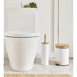 Zeller Pedaalemmer - 3L - wit - metaal en bamboe - 24 cm - toilet