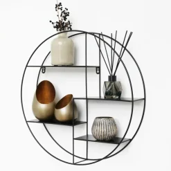 Zwart metalen wandrek met 4 plankjes - Rond - 50x10 cm
