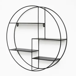 Zwart metalen wandrek met 4 plankjes - Rond - 50x10 cm