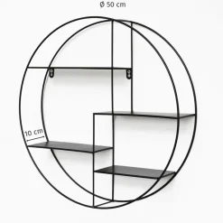 Zwart metalen wandrek met 4 plankjes - Rond - 50x10 cm