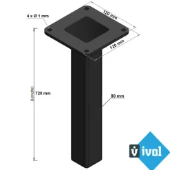 Zwarte Tafelpoot Vierkant - 80 x 80 x 720 mm
