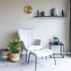 Zwarte wandplank met leren riemen - 120x20 cm